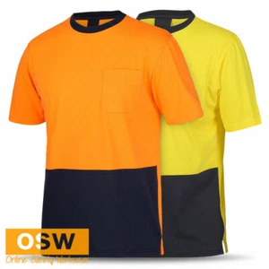 Hi Vis Safety Unisex 100% Cotton Light-Weight Yellow/Orange Two Tone Work Tee - Picture 1 of 6