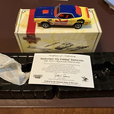 Matchbox Models of Yesteryear 1971 Plymouth Cuda 1:43 - Budweiser Car.  COA. - Image 1 of 4