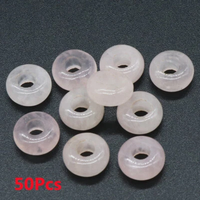 50Pcs 10x5mm Natural Rose Quartz Rondelle Large Hole Beads Spacer Bead DIY HT536 - Image 1 of 4