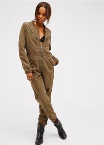 NEW FREE PEOPLE Sz 4 FLEETWOOD FLIGHT SUIT ONE PIECE UTILITY JUMPSUIT ARMY GREEN - Picture 1 of 3
