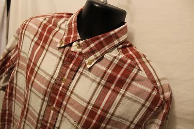 Madison S/S Botón Delantero Borgoña y Beige Cuadros Para Hombre Talla L 100% Algodón Foto 1 de 3