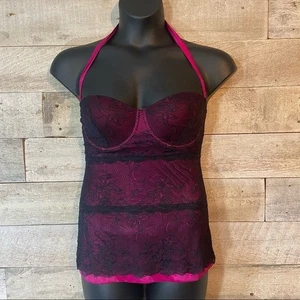 Montelle Intimates black lace halter babydoll lingerie  in size 34D - Picture 1 of 11