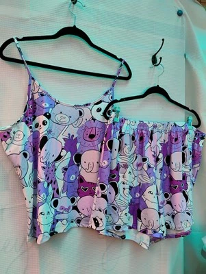 Plus Size 3xl Purple Animal Print Sleeveless Crop Top Shorts Pajama 2pc Set New - Image 1 of 4