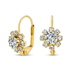 White CZ Flower Gold Plated Drop Earrings More Colors - Picture 1 of 35