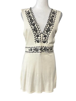 Suéter Casa Blanca Mercado Negro Mujer XL Marfil Negro Bordado Cuello en V Túnica Foto 1 de 4