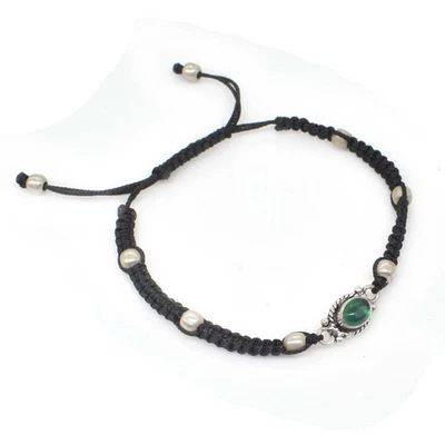 Pulsera de cordón de ónix verde piedras preciosas enchapada en plata pulsera de cuentas de moda D413 Foto 1 de 4