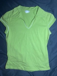 Lotus USA Lime Green Women Size M Polo Collared V-Neck Shirt Top Y2K NEW Vintage - Picture 1 of 4