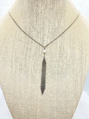 Tiffany & Co 925 Silver Elsa Peretti Pearl & Mesh Dangle Pendant Necklace 16” - image 1 of 4