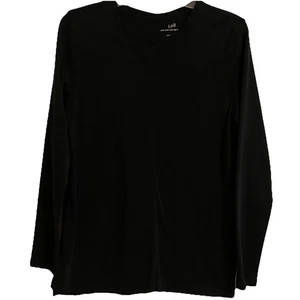 J. Jill 100% Pima Cotton Black Crew Neck Long Sleeve High-Low Tee Top T-Shirt M - Picture 1 of 10