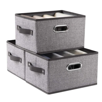 Contenedores de almacenamiento alimentables para armario [paquete de 3] cestas de almacenamiento de tela decorativa Cu... Foto 1 de 4