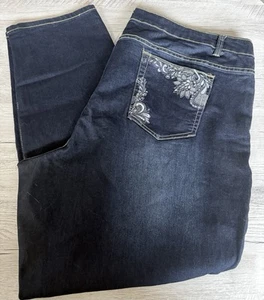 Woman’s Plus Size Dark Blue Jeans with Embroidered Pocket 24W Zipper Broke - Picture 1 of 11