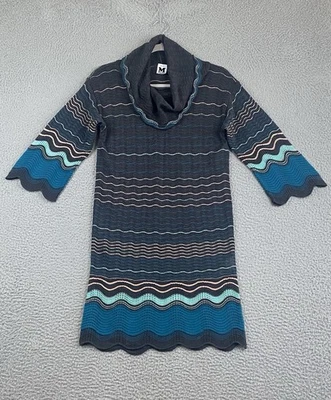 MISSONI Italy Zig Zag Knit Mini Dress Size 2 Multicolor Stretch Wool Blend NEW - Image 1 of 4