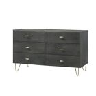Wooden Dresser with 6 Drawers and Metal Hairpin Legs, Gray