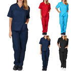 Women Medical Scrub Doctor Uniform Top+Trousers Set Nurse Dentist Hospital Suit.