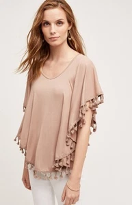 Anthropologie Top ERI + ALI S Top TASSELED DOLMAN Poncho Tank Stretch Fringe NWT - Picture 1 of 4