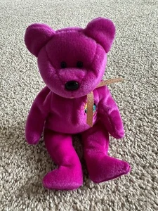 TY Beanie Babies Millennium Bear Plush Toy Rare and Retired - Purple - Picture 1 of 8