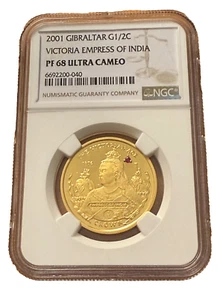 Gibraltar 2001 Gold 1/2 oz 1/2 Crown NGC PF68UC Victoria Empress of India - Picture 1 of 2