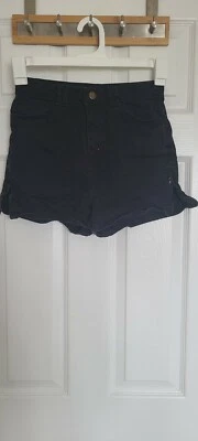 Pantalón Corto AMERICAN APPAREL DENIM Desteñido Negro Cintura Alta Cremallera Lateral Acento EE. UU. 26/27 Foto 1 de 4