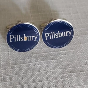 Pillsbury Vintage Cufflinks - Blue and Silver - Filled "B" - Picture 1 of 8