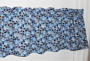 Veterinary Curtain Valance Dogs Dog House Puppy Puppies Bone Brown Blue 42 x 13 - Picture 1 of 3