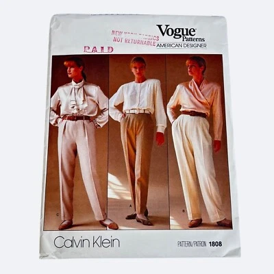 Vogue 1808 Calvin Klein Amercan Designer Pants Size 16 10? Waist 30 Vtg Uncut - Image 1 of 4