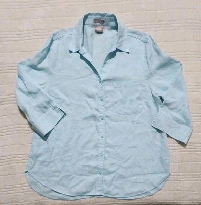 Blusa para mujer Chico talla 2/12-14 sin planchar 100 % lino azul grifo enrollable Foto 1 de 4