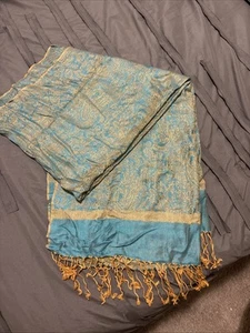 Pashmina Women's Scarf Silk Blend Paisley Turquoise Peacock Blue Wrap 27”x68” - Picture 1 of 4