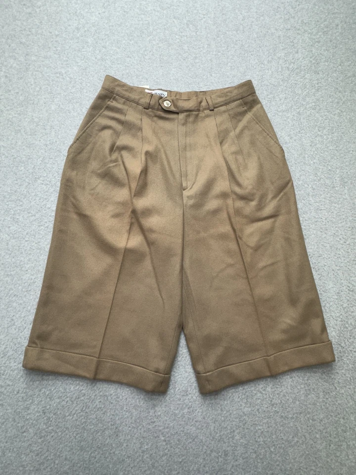 Shorts Crazy Horse Feminino 11/12 Mistura de Lã Plissado Cintura Alta Feito na Itália Novo com etiquetas - Imagem 1 de 4