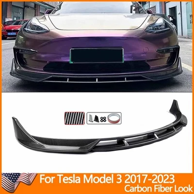 Performance Style Carbon Look Front Bumper Lip Splitter Fits 17-23 Tesla Model 3 Foto 1 de 4