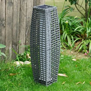 Grau Rattan Außen Solarbetrieben Stehlampe Laterne Leuchte Garten Terrasse Weg Weg - Bild 1 von 5