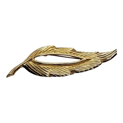 Broche vintage tom dourado aberto pena/folha  - Imagem 1 de 3