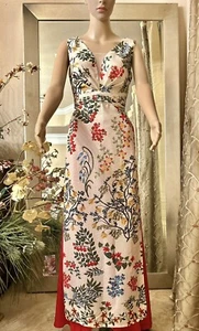 Beautiful Custom Plunging Neckline, Ruched Waist, Sleeveless Áo Dài W/ Pants. L - Picture 1 of 4