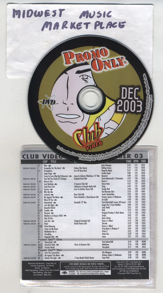 Club Video December 2003 Promo Only DVD - Rolling Stones Paul Oakenfold Sting - Image 1 of 1