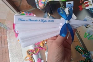 ventaglio matrimonio wedding bag nomi sposi bianco con cuore e fiocco - Picture 1 of 1