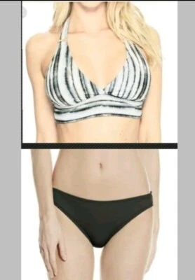 Conjunto de biquíni La Blanca top e parte inferior La Blanca cinza marrom bambu listrado top 6 novo com etiquetas - Imagem 1 de 4