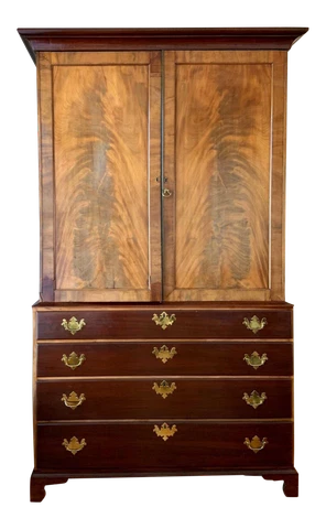 Large Late 18th Century George III Flame Mahogany Linen Press Cover