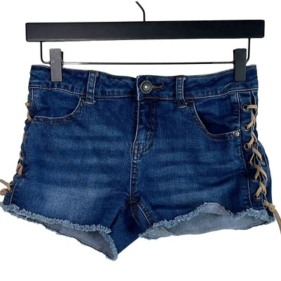 Justice Shorts Girls Blue Jean Denim Stretch Casual Summer Raw Hem Size 14 Kids - Image 1 of 4