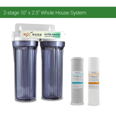 2 Stage10" Whole House Water Filter Sediment Carbon Filter /RVS/Well/Pool/Boiler - Image 1 of 3