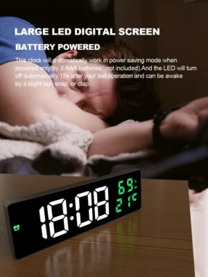 9“ Digital Wall Clock Large LED Screen Temperature Humidity Display Electronic - Image 1 of 4