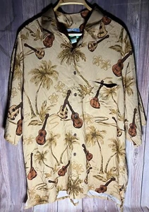 Reyn Spooner Men's Guitar Hawaiian Tiki Beige Vacation Shirt XL - Picture 1 of 4