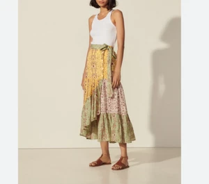 Sandro Paris Women's Skirt Size 3 / L Midi Wrap Skirt Linen Blend SFPJU00501 - Picture 1 of 11