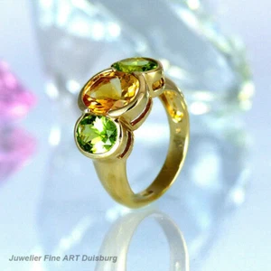 Ring in 585/- Gelbgold, 1 Citrin + 2 Peridot Edelsteinen - glänzend - Top - Bild 1 von 11
