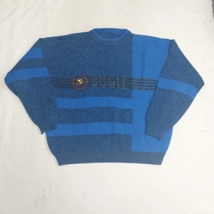 Vintage Bugle Boy Knit Sweater Mens Size Large Blue Spell Out Streetwear 80s 90s - Picture 1 of 8