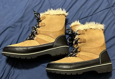 Merona женщин на шнуровке меха отделки желтовато-коричневый замши снег ботинки размер 10 новый без ярлыков - Изображение 1 из 4