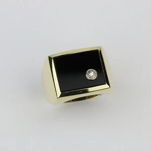 14k Yellow Gold, Black Onyx, Diamond Men's Ring Size 9 - Picture 1 of 4