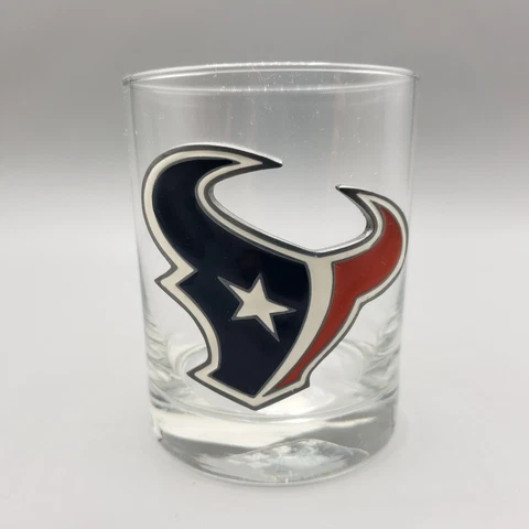 NFL On The Rocks Whiskey Glass Houston Texas Metal Emblem Barware Cover