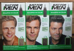 Just For Men Shampoo-in Hair Dye for Men, Dark Blonde, Medium Brown or Black 2pk - Picture 1 of 7