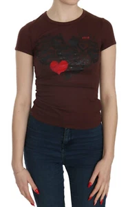 EXTE Blouse Brown Hearts Short Sleeve Casual T-shirt Top IT40 / US6 / S RRP $200 - Picture 1 of 8