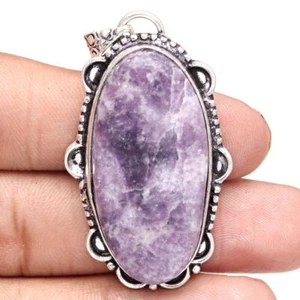Pendant Lepidolite Gemstone Handmade Mother's Day Gift Silver Jewelry 2.25" - Picture 1 of 5