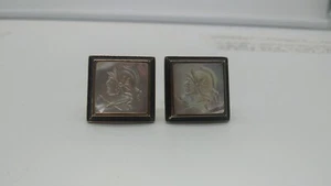 SWANK Mid Century Large Cuff Links, Conquistador Cameo, MOP, Gold Tone - Picture 1 of 4